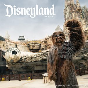 Chewbacca waving at the Star Wars attraction at Disneyland